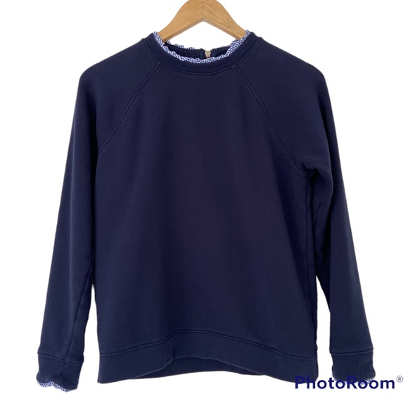 J. Crew Sweaters - J. CREW MERCANTILE 100% COTTON NAVY SWEATSHIRT W/STRIPED RUFFLE DETAILS, MEDIUM